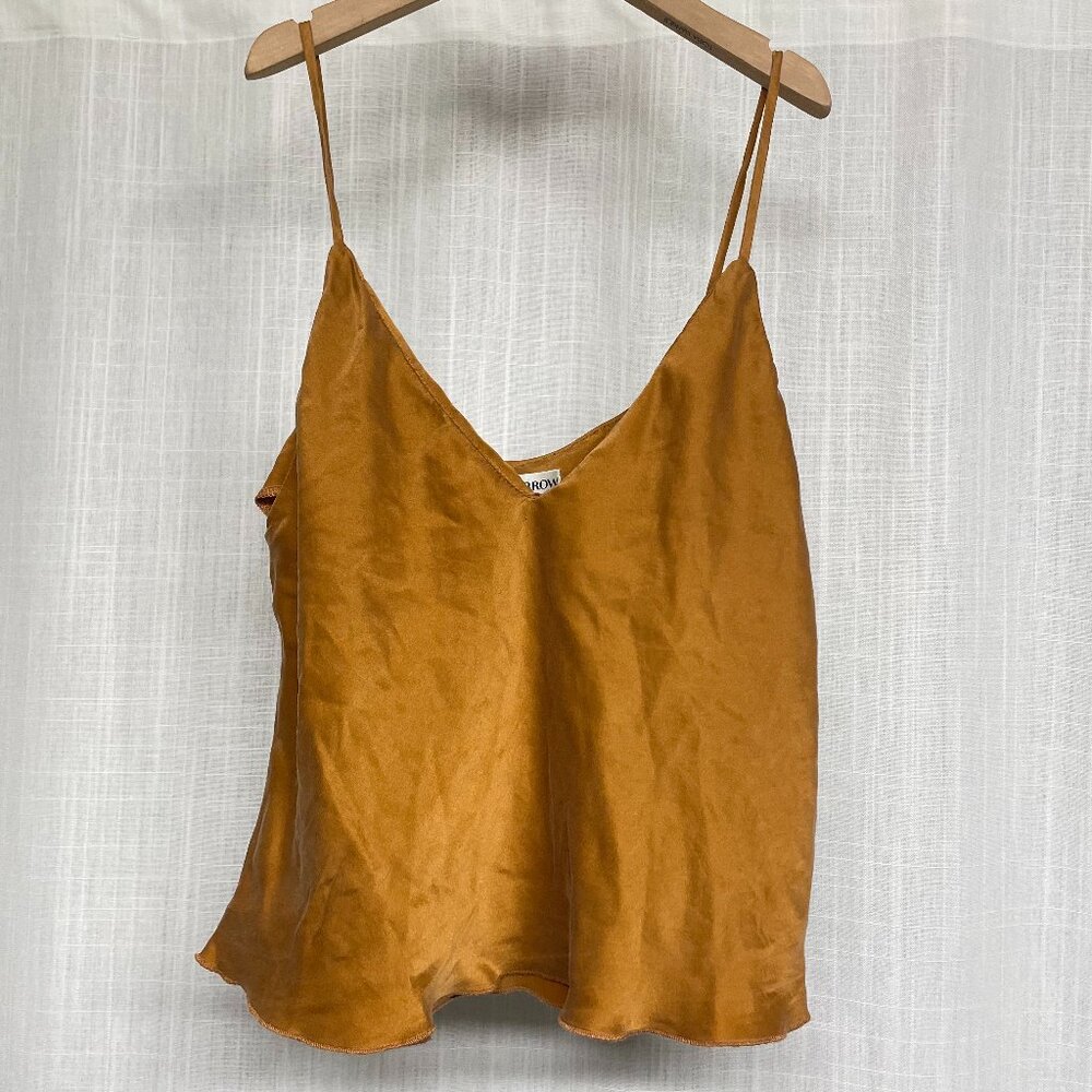 Juniper sparrow, cognac 100% silk tank top. Made in the USA, Size Medium